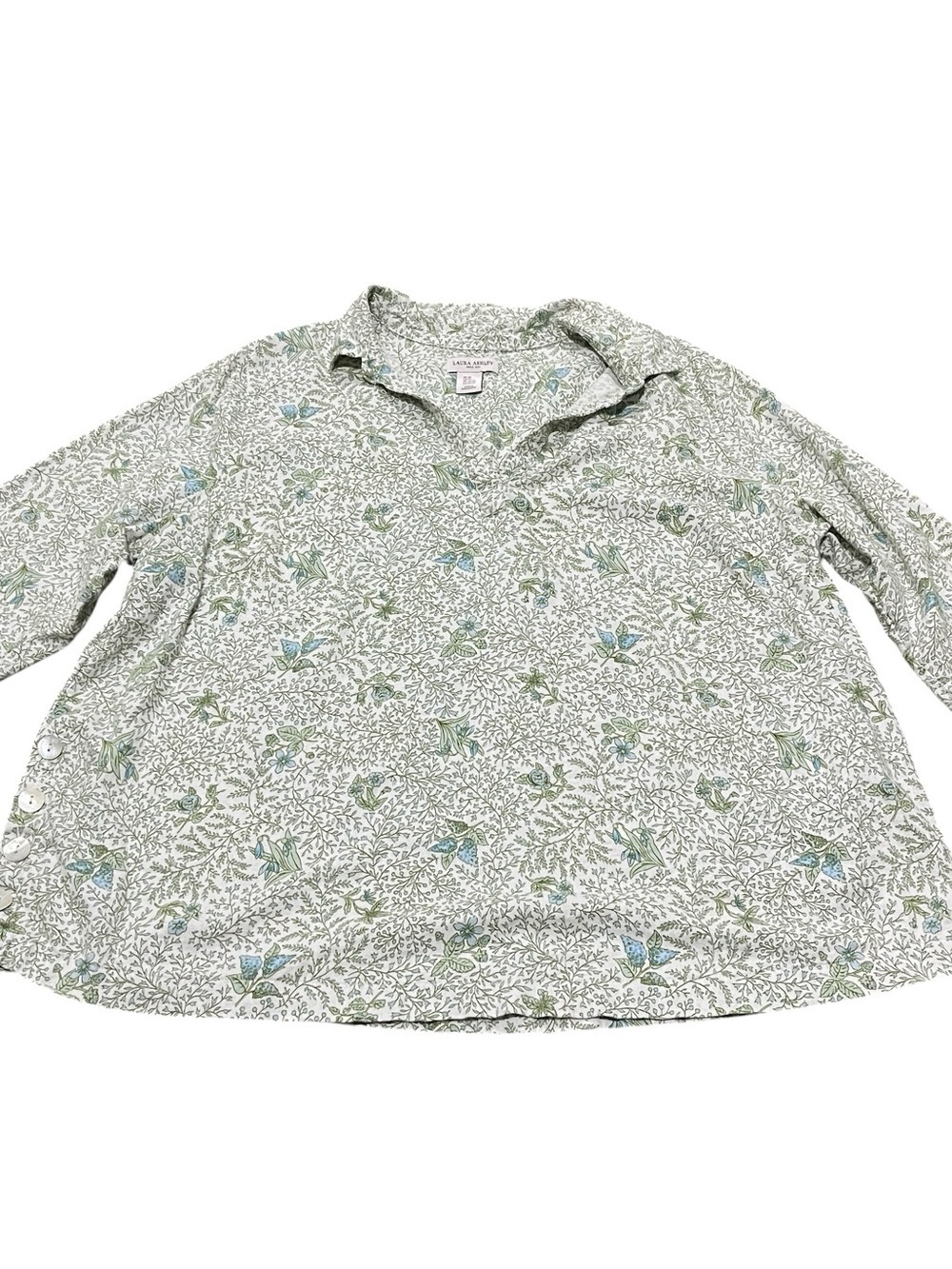 Laura Ashley Cottagecore Blue Green Floral Top 2X Romantic Prairie Blouse - Picture 2 of 9